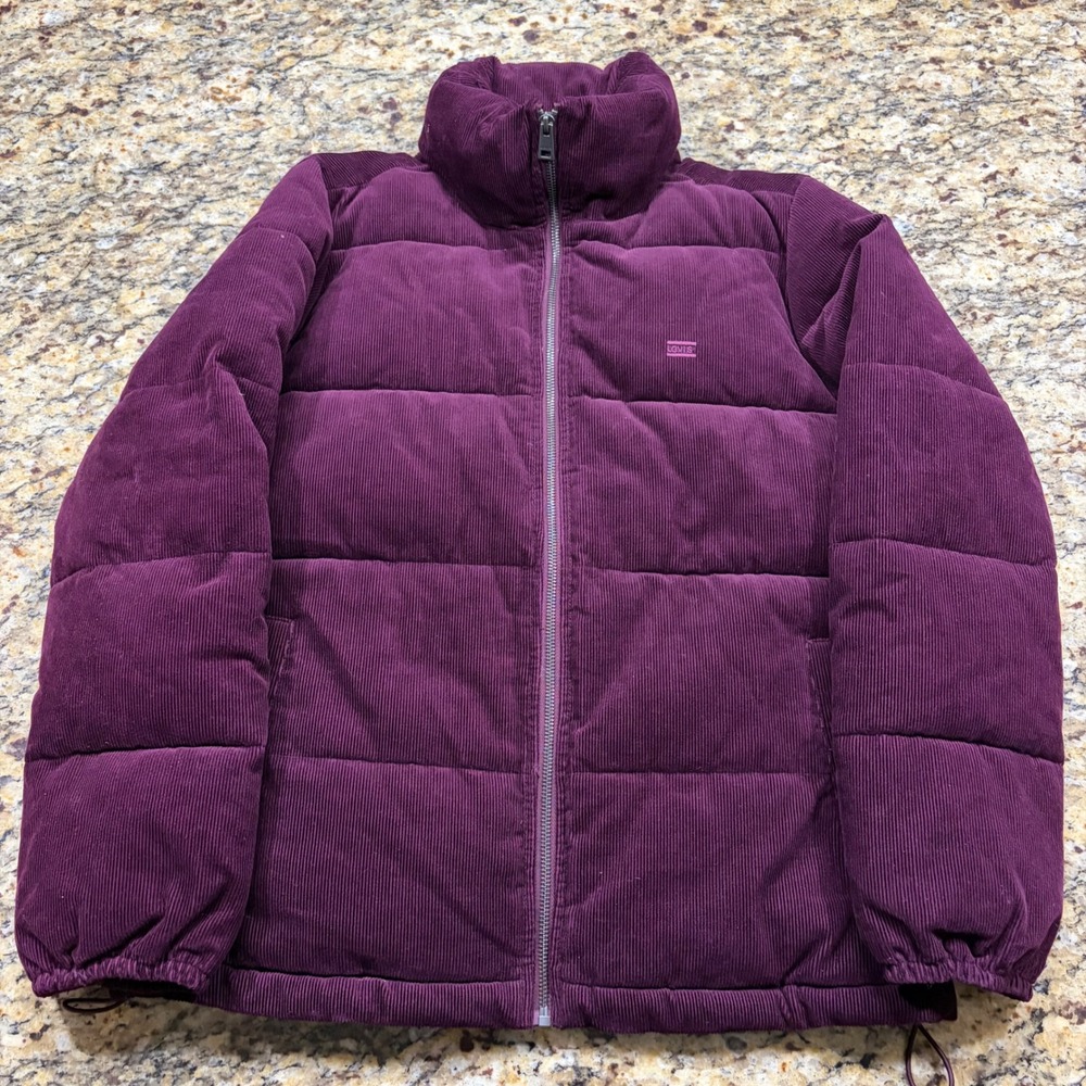 Levis Womens Corduroy Puffer Jacket Purple Quilted Full Zip Coat Medium ws